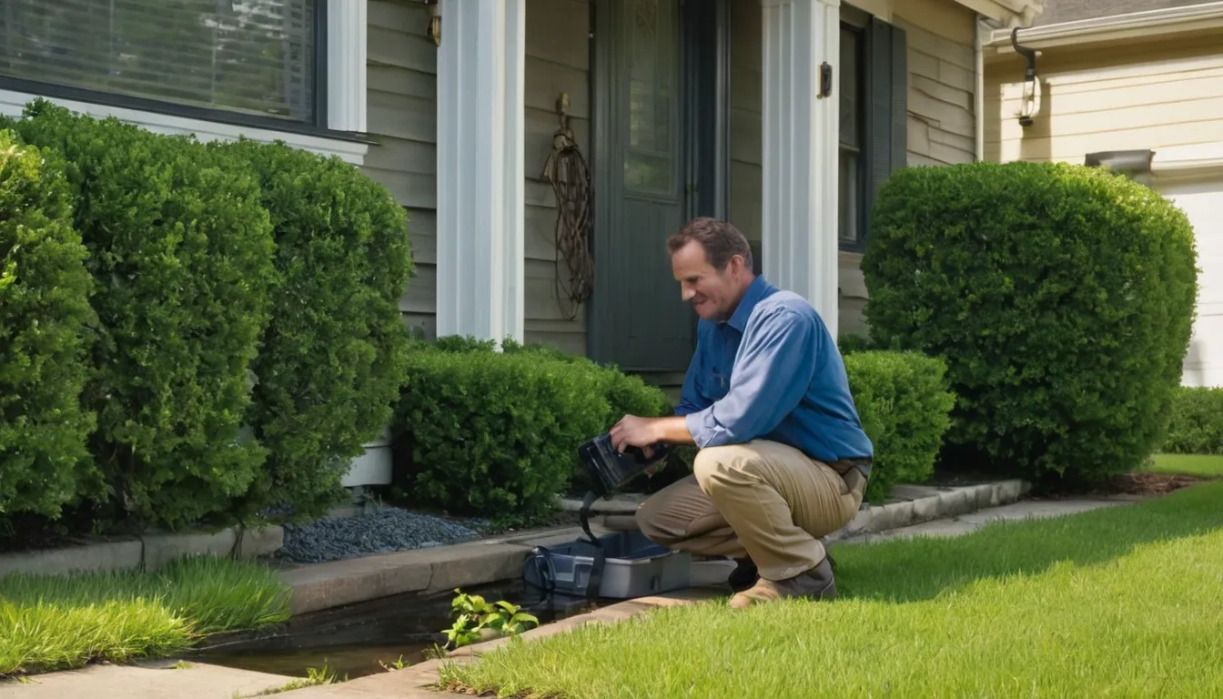Provider checking a sewer cleanout beside a home in the Alexandria area